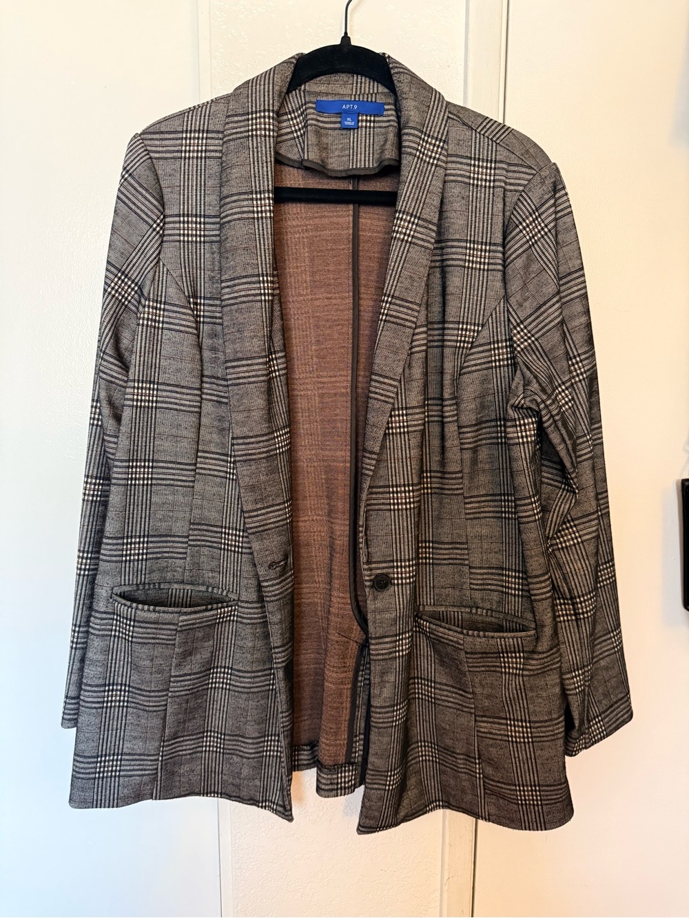 Apt. 9 Women's Black and Gray Plaid Blazer